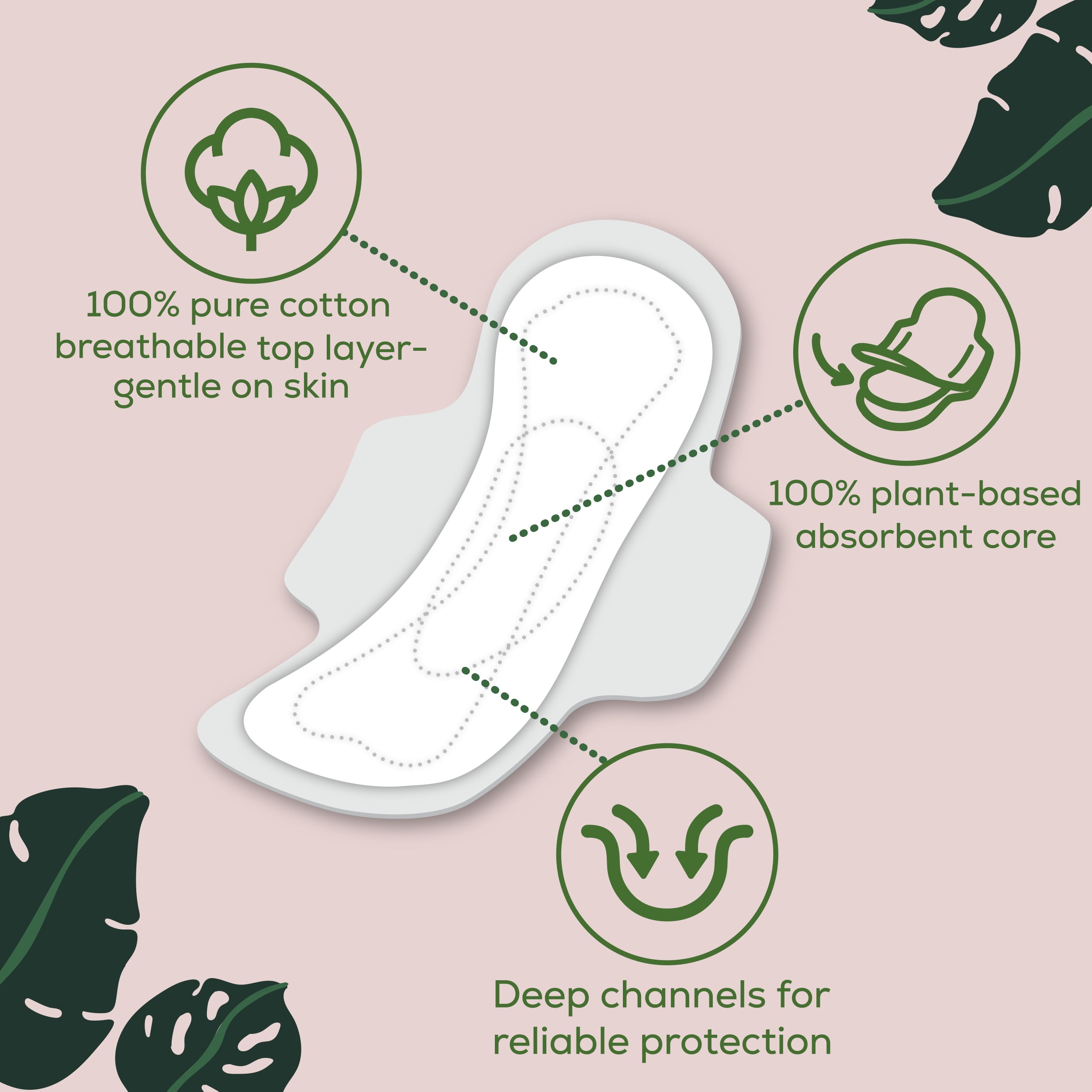 L. Ultra Thin Pads for Women, Regular, 100% Pure Cotton Top Layer 56 Ct