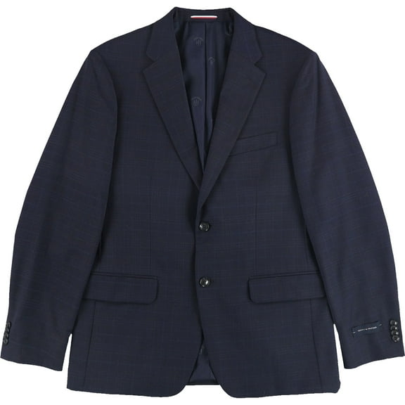 Tommy Hilfiger Mens Modern fit Suit Jacket Blazer 44 L Navy Blue Plaid Stretch