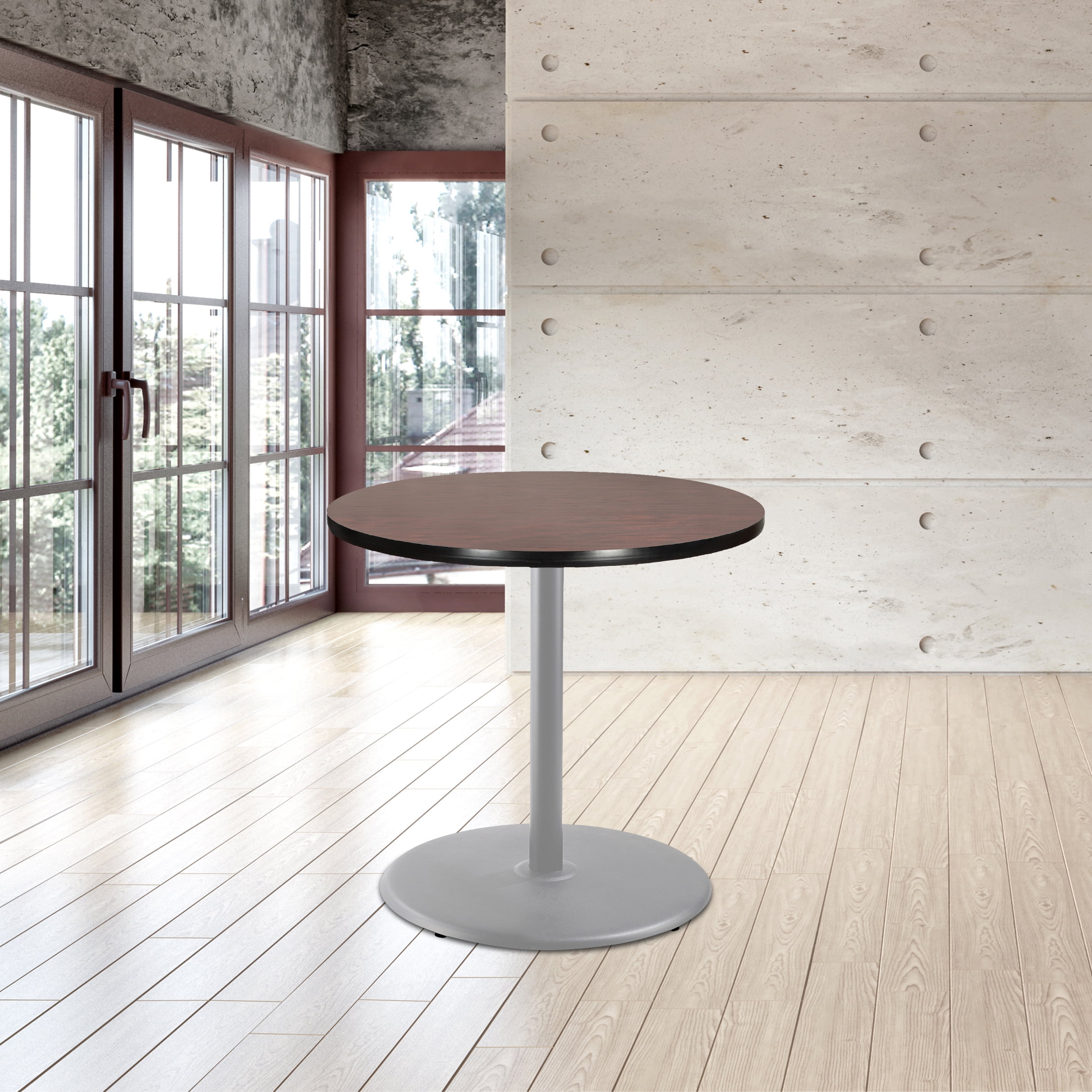 Hampden Furnishings Bennet Collection Steel Frame 36" Round Top, Round Base, 36" Height, Cafe Table Grey Frame/Mahogany Top