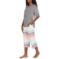 thumbnail image 5 of DKNY Women's Elastic Waistband Capri & Short Sleeve Pajama Set (Grey Multi Stripe, XL), 5 of 5