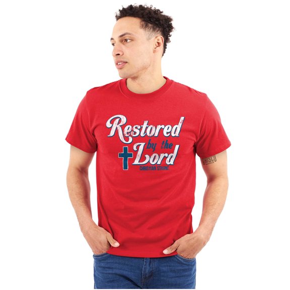 Restored by the Lord Christian Men's Graphic T Shirt Tees Brisco Brands S