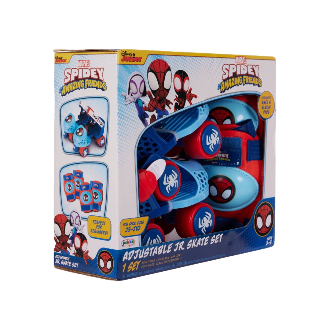 Spidey and His Amazing Friends Junior Adjustable Roller Skates with Knee Pad Set for Boys and Girls