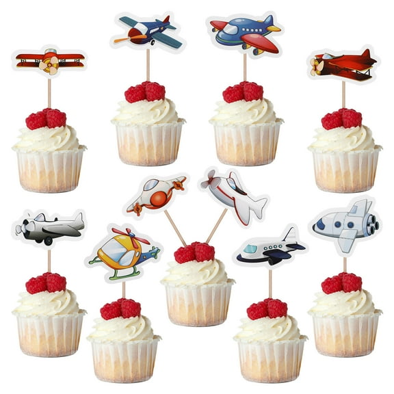 IBASETOY 10 Pcs Airplane Cupcake Picks Bamboo Stick Cake Decoration Assorted Color for Baby Showers