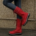 thumbnail image 6 of 2024 Women's Combat Boots Mid Calf Lace Up Fashion Boots Low Block Heel Riding Boots Round Toe Side Zipper Fall Boots Red 7, 6 of 7