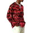 thumbnail image 3 of Fgvctg Romantic Valentine's Day Sweater Mens Henley Collar Ribbed Knit Button Down Sweater Love Heart Print Fashion Slim Fit Long Sleeve Pullover Sweaters Spring Loose Clothes Red M, 3 of 5