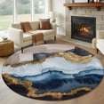 thumbnail image 2 of Navy Blue Brown Large Area Rugs for Bedroom Living Room, Soft Non Slip Carpet Bedside Rug, Luxury Modern Art Abstract Round Floor Cover Kitchen Accent Rug 6' for Dining Room/Office, 2 of 9