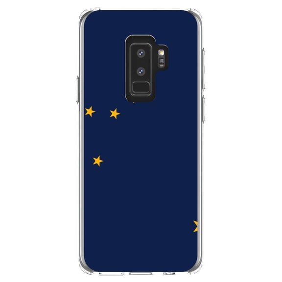 DistinctInk Clear Shockproof Hybrid Case for Samsung Galaxy S9  PLUS (6.2" Screen) - TPU Bumper, Acrylic Back, Tempered Glass Screen Protector - Alaska State Flag - US State Flag