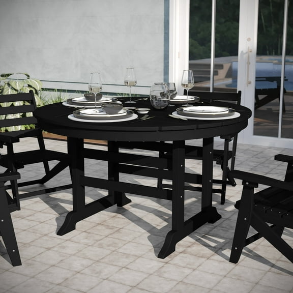 Emma   Oliver Indoor-Outdoor 48" Round Recycled HDPE Adirondack Dining Table for 4 in Black
