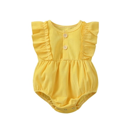 

Newborn Baby Boys Girls Romper Outfits Toddler Cotton Solid Jumpsuit Playsuit Yellow 18-24 Months