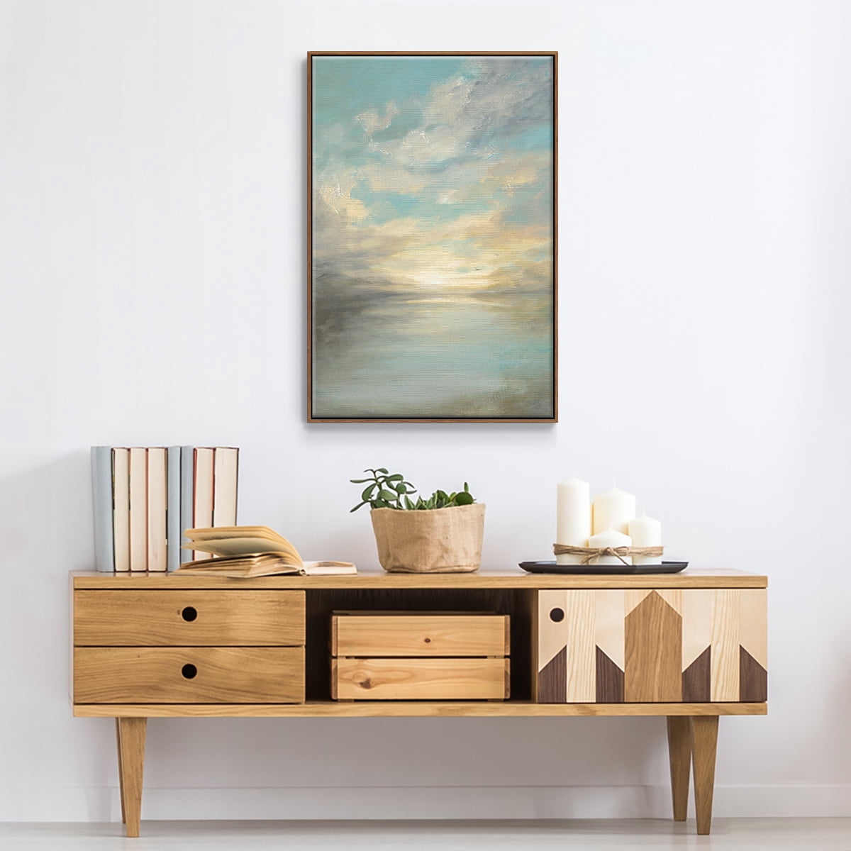 Morning Glory Framed Premium Gallery Wrapped Canvas - Ready to Hang - 25 x 37 - Walnut Floating Frame