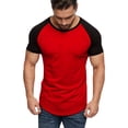 thumbnail image 3 of VNKIDY Mens Color Block Raglan Sleeve TShirts Short Sleeve Crewneck Curved Hem Casual Streetwear Tees For Daily Wear Red XL, 3 of 6
