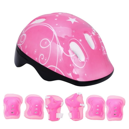 

7pcs in 1 Set Pink Adjustable Skating Helmet Kits Outdoor Protector Skateboard Gear Knee Pad Elbow Pads Balance Car Protective Pads for Kids