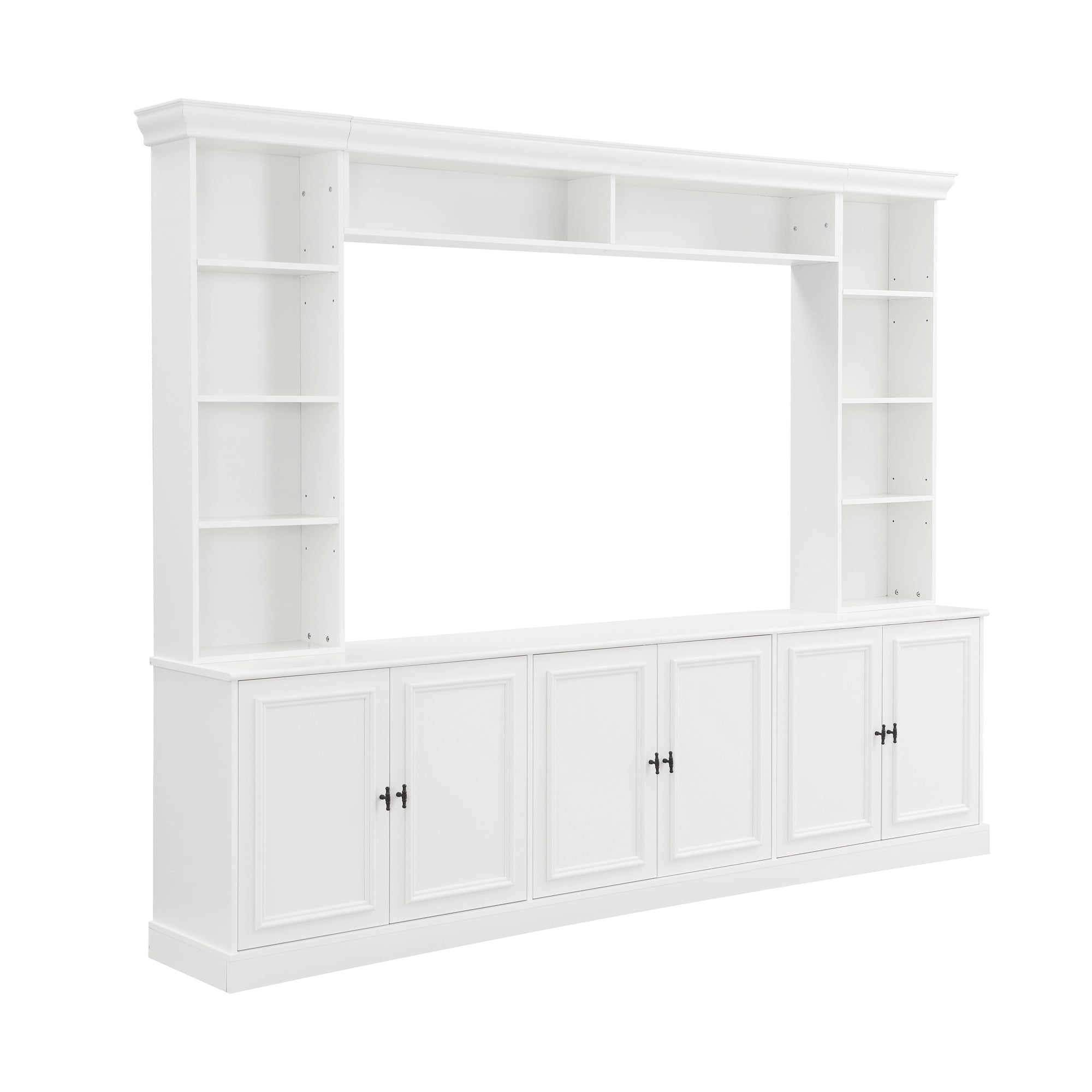 EUROCO 97.4"W Elegant 4-Piece Wall Unit Entertainment Center with Bookshelf for TVs Up to 70", Versatile TV Stand with Adjustable Shelf, Mid-Century Media Console for Living Room