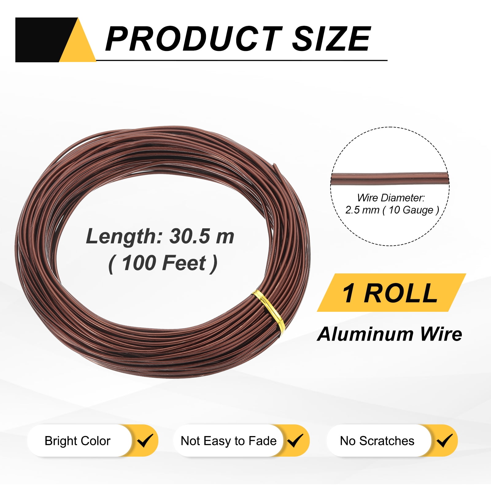 Uxcell 10 Gauge 2.5mm Aluminum Wire, 100 Feet Bendable Metal Craft Armature Wire, Copper Tone