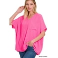 thumbnail image 2 of Zenana Women & Plus V Neck Woven Airflow Dolman Short Sleeve Blouse Top with Front Pocket, 2 of 4