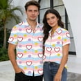 thumbnail image 2 of Lumeqa Valentines Couple Matching Heart Print Short Sleeve Button Down Shirt Casual Loose Fit Hawaiian Shirt for Husband Wife, 2 of 6