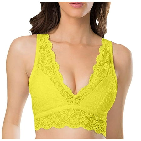 (2-Pack) Puawkoer Women sy Lace Bra Womens Bras Comfortable Plus Size No Underwire Back Underwear Womens Wireless Bra Long Lined Sports Bra Women Bras Wireless Full