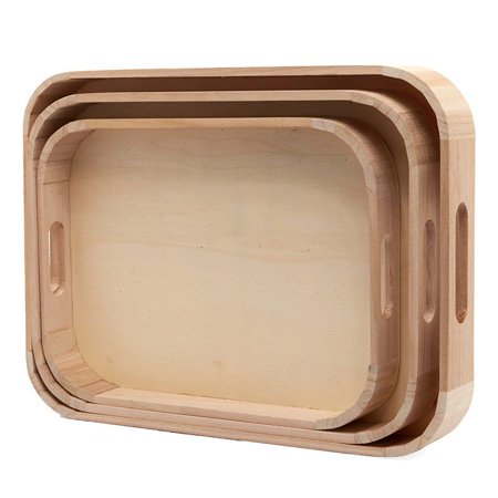 

6ea - 3pc Katty Smooth Corner Wood Tray Set by Paper Mart