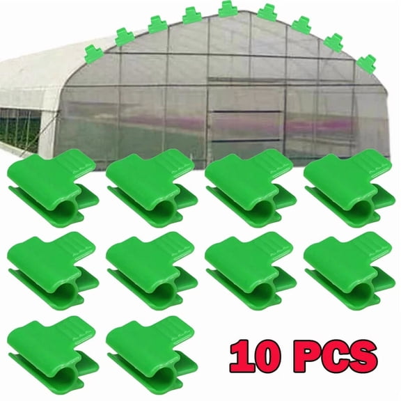 PURELY- 10Pc Green Pipe Clamps Stakes Greenhouse Row Cover Netting Film Garden Hoop Clip
