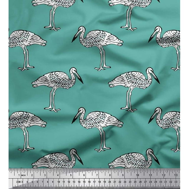 Soimoi Poly Georgette Fabric Heron Block Print Fabric by Yard 52 Inch Wide