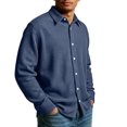 thumbnail image 5 of LNZGNM Mens Long Sleeve Shirts Check Lapel Shirts Button Down Loose Solid Blouses Casual Daily Wear Overshirts,Navy L, 5 of 6