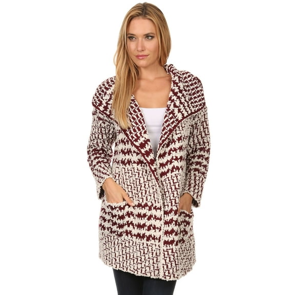 Women's Knit Popcorn Fuzzy Open Cardigan Sweater