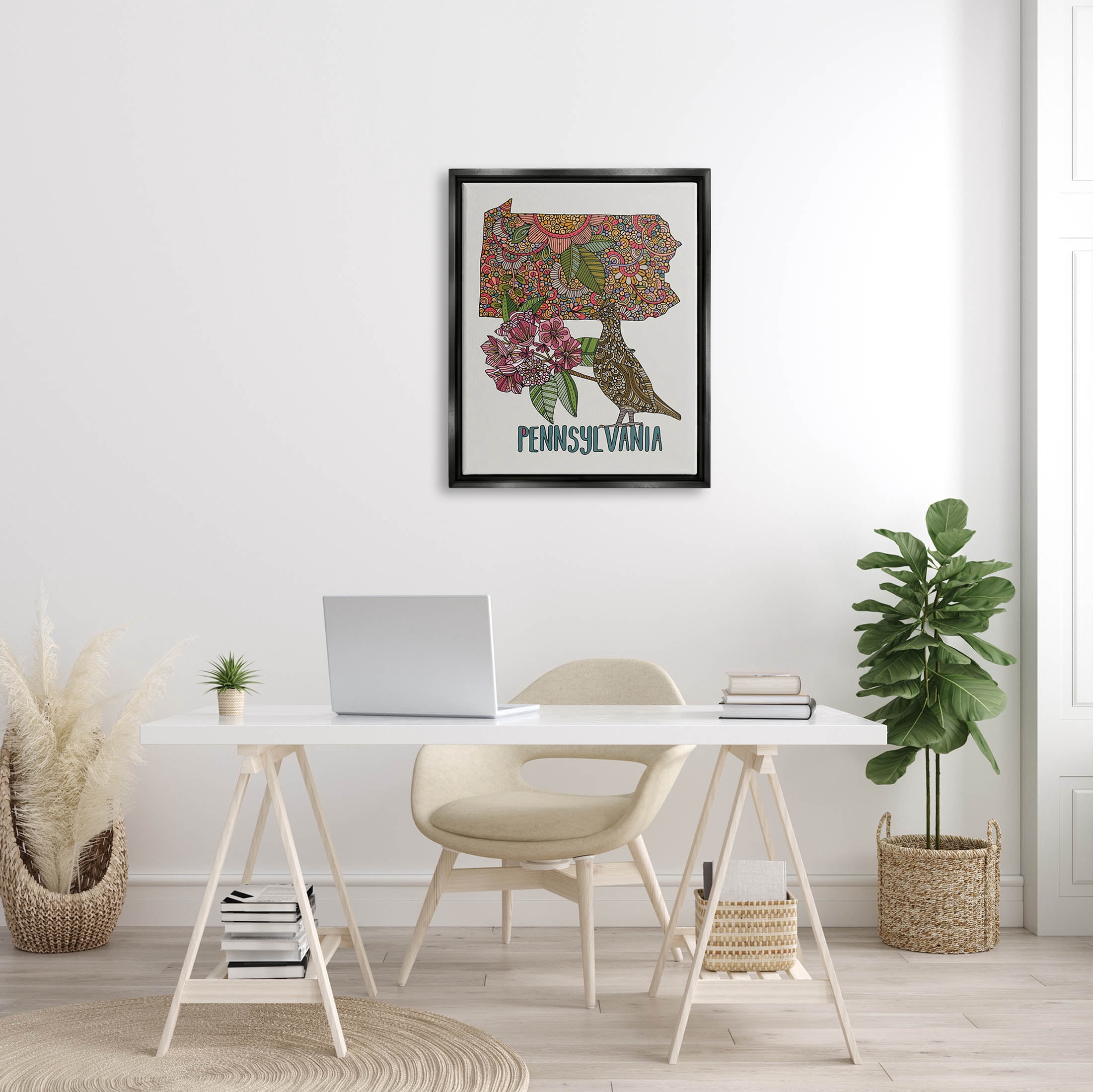 Stupell Industries Pennsylvania Patterned State Graphic Art Jet Black Floating Framed Canvas Print Wall Art, Design by Valentina Harper