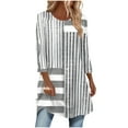 thumbnail image 2 of JTZGDY Fall Tunic Tops for Women Fashion Tie Dye/Striped/Color Block/Floral Printed 3/4 Length Sleeve Crewneck Graphic T-Shirts Loose Flowy Dressy Pullover Blouse White#02 XL, 2 of 7