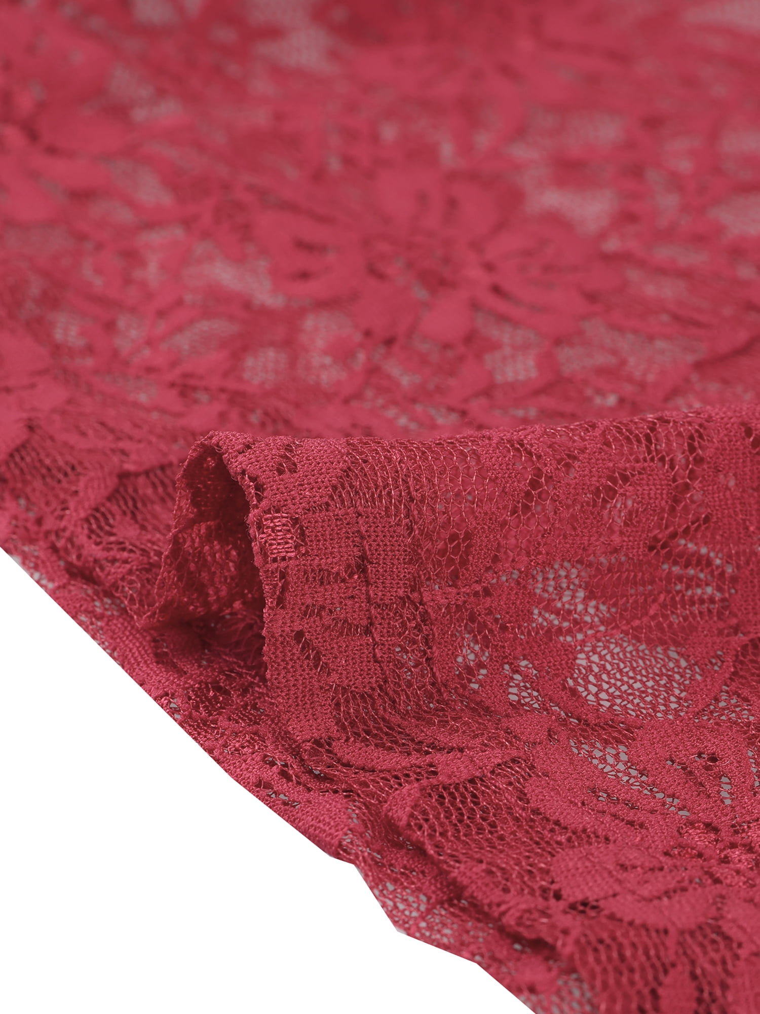 DARING DIVA Women's Long Sleeve Mock Neck Floral Lace Blouse Top M Burgundy