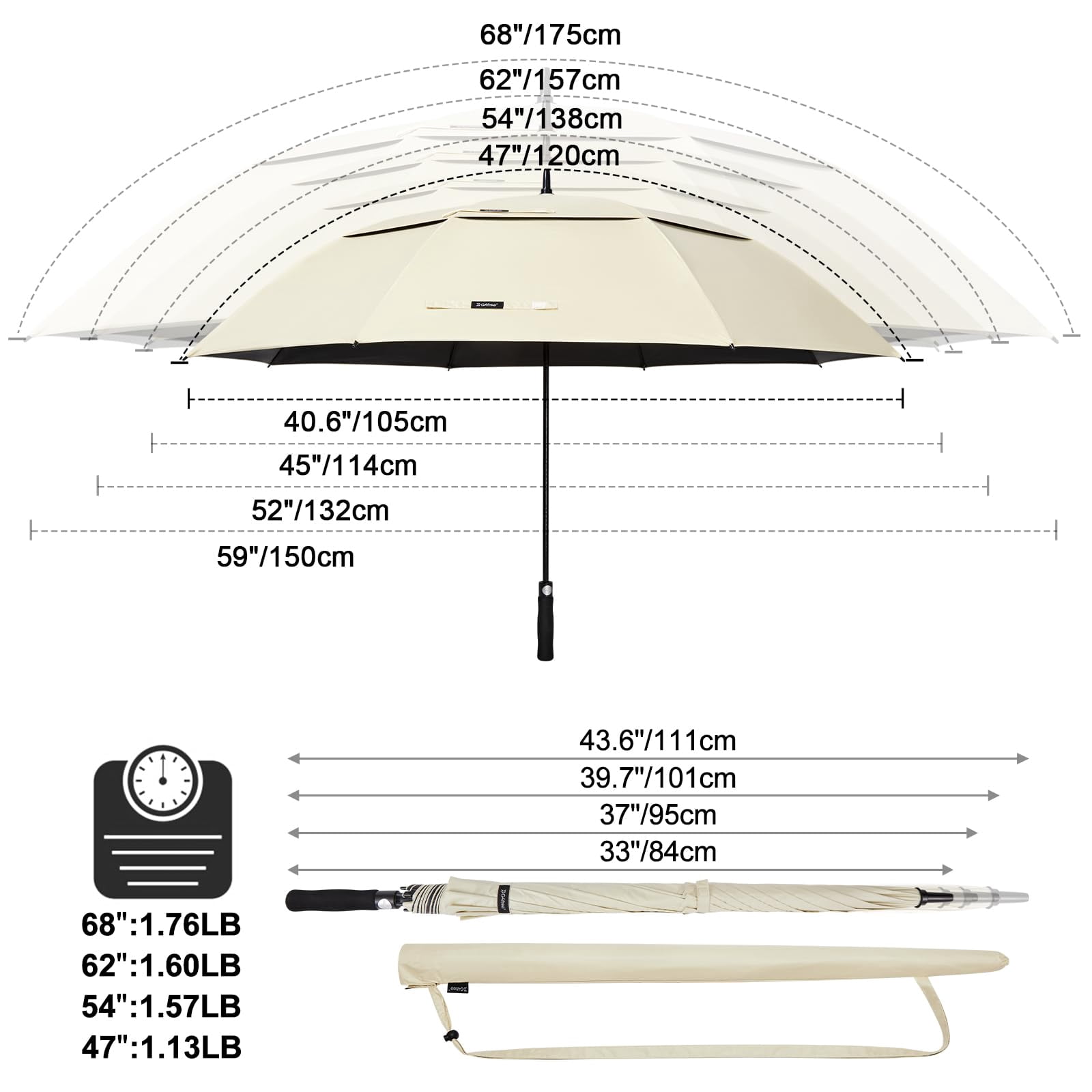 G4Free 47/54/62/68 Inch UV Protection Golf Umbrella Auto Open Vented Double Canopy Oversize Extra Large Windproof Sun Rain Umbrellas