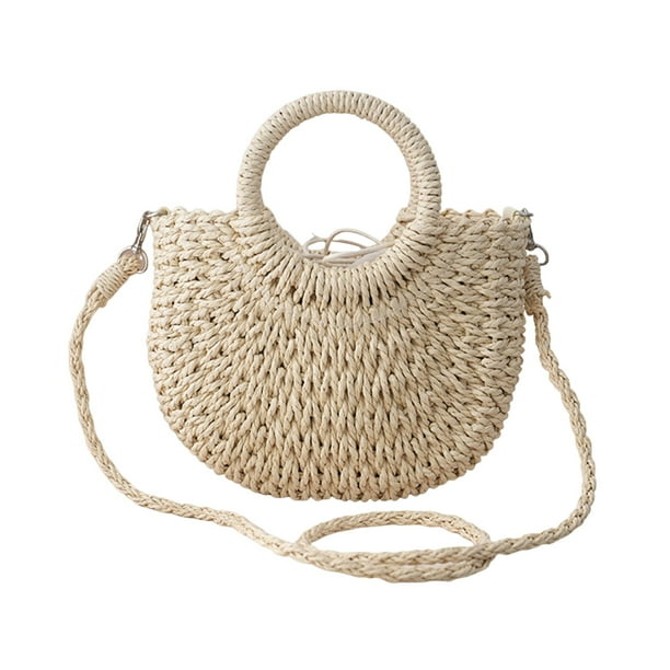 Bolso tejido, bolso sólido de moda para viajes, playa, camping diario, mujer Beige