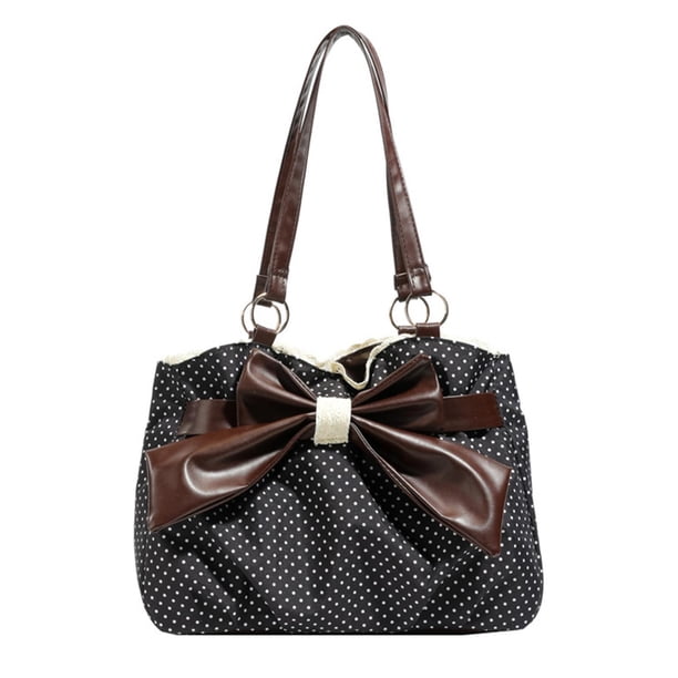 Bolso Tote Bolso de Hombro Bolso de Mano Lazo Retro Lunares Gran Capacidad Material Tela Adecuado para Trabajo Compras Vacaciones Viaje Negro