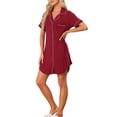 thumbnail image 2 of INSPIRE CHIC Camisón de Botones para Mujeres, Vestido de Pijamas, Mangas Cortas, Ropa de Verano, Camisones de Noche, Color Rojo Vino, 2 of 6