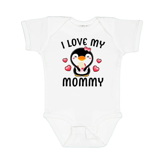 Inktastic I Love My Mommy with Cute Penguin and Hearts Girls Baby Bodysuit