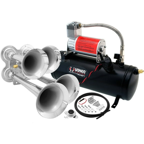 Vixen Horns Train Horn Kit for Trucks/Car/Semi. Complete Onboard System- 150psi Air Compressor, 1.5 Gallon Tank, 4 Trumpets. Super Loud dB. Fits Vehicles like Pickup/Jeep/RV/SUV 12v VXO8530/4114