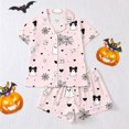 thumbnail image 6 of JIAYUE Women Pajama 2-Piece Set Notch Collar Halloween Print Short Sleeve Shirt and Shorts Pjs for Baggy Wear, 6 of 7
