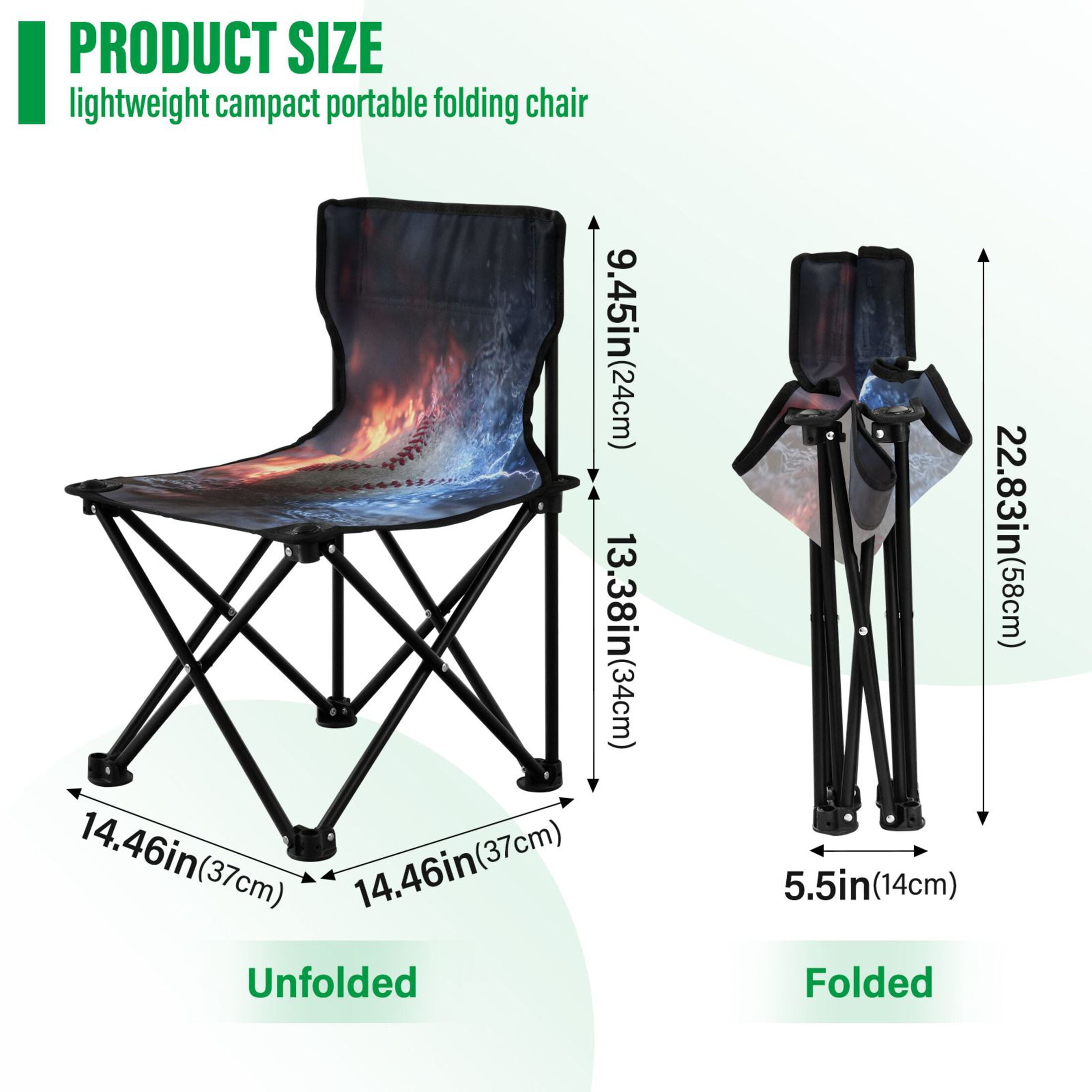 600D Oxford Camping Chair Portable Foldable Chair Supports 220 lbs for Picnic, Fishing, Backpacking Baseball with Water and Fire