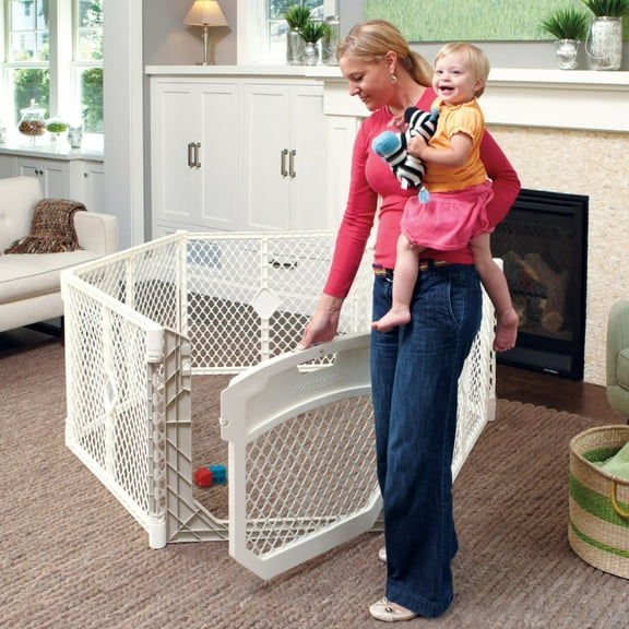 Toddleroo by North States Superyard Ultimate Baby Playpen Gate, 26" Tall, 6 Panels, Ivory-Linen