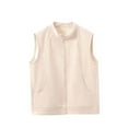 thumbnail image 2 of Coats for Women Sleeveless Zipper Round-Neck Pockets Winter Regular Solid Jackets,Womens Coats Plus Size Khaki XXL, 2 of 5