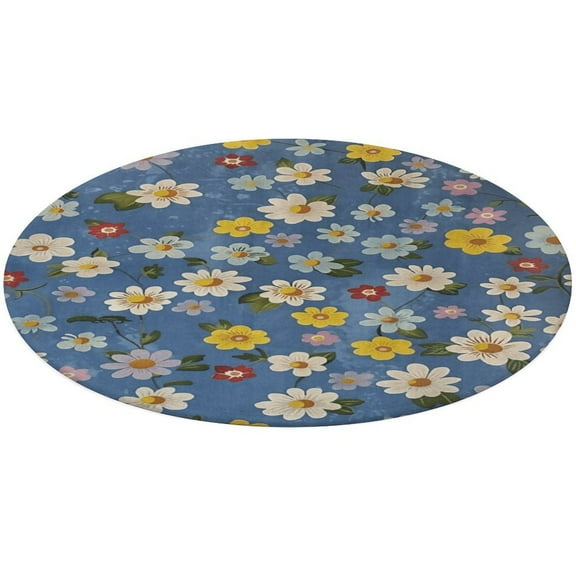 Floral Colorful Flower Washable Round Rug -Circle Area Rugs for Nursery Bedroom, Vintage Non Slip Non Shedding Low Pile Carpet for Living Room Coffee Table Entryway