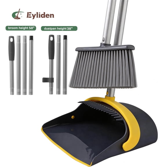 Eyliden Broom and Dustpan Combo Set for Home Hardwood Floor with Long Handle to 50", Dark Grey