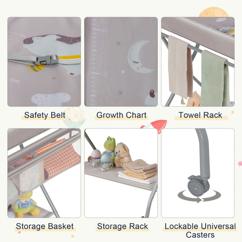 Resenkos Baby Changing Station,Diaper Table,Baby Changing Table with Safety Belt and 4-side Defence-Gray Resenkos Baby Changing Station,Diaper Table,Baby Changing Table with Safety Belt and 4-side Defence-Gray