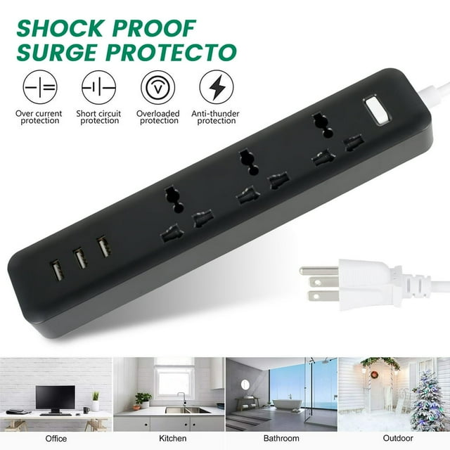 Outdoor Power Strip Waterproof With 3 Usb And 3 Ac Outlets Fast Charging Ports Extension Cord Flat Plug Overload Protection