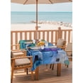 thumbnail image 2 of Outdoor Tablecloth with Umbrella Hole for Patio/Picnic/Party/Camping, Abstract Blue Waterproof Table Cloth Rectangle Table Cover Washable, Painting Buildings Geometric Modern Art (60"x 120"), 2 of 8