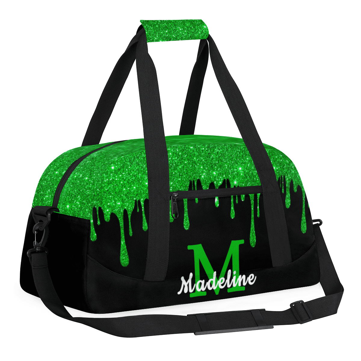 Herdesigns Personalized Sports Duffel Bag with Name Custom Weekender Overnight Bag Gym Bag Travel Dance Gymnastics Duffel Bag, Green