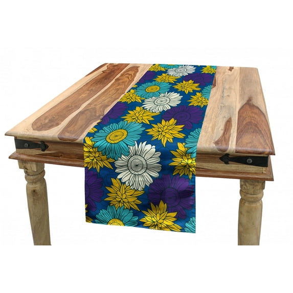 Floral Table Runner, Digitally Generated Graphic Images of Blooming Flowers Colorful Garden, Dining Room Kitchen Rectangular Runner, 3 Sizes, by Ambesonne