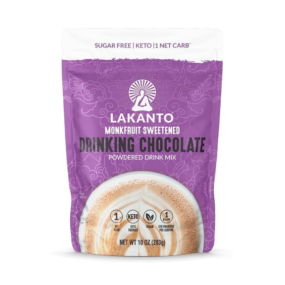 Lakanto Sugar Free Drinking Chocolate Mix - Cold or Hot Cocoa Powder with Shelf Stable Probiotics, Monk Fruit Sweetened, Keto Friendly, Vegan, Dutch Cocoa (10 oz Pouch)