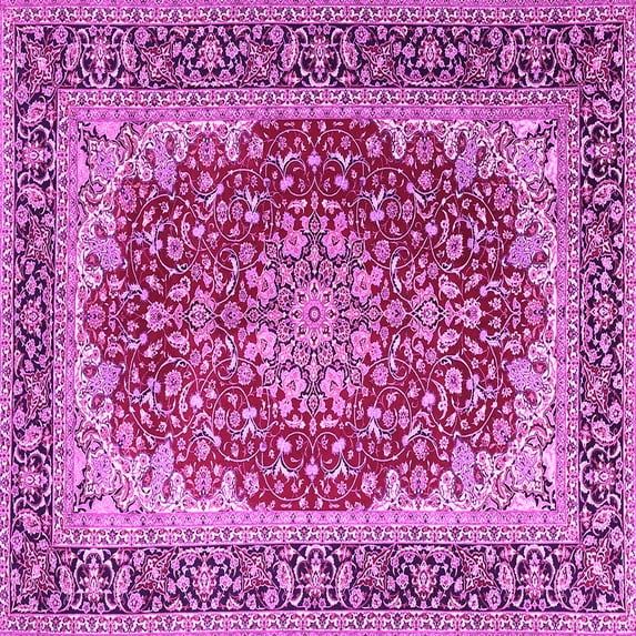Ahgly Company Indoor Square Medallion Pink Traditional Area Rugs, 7' Square