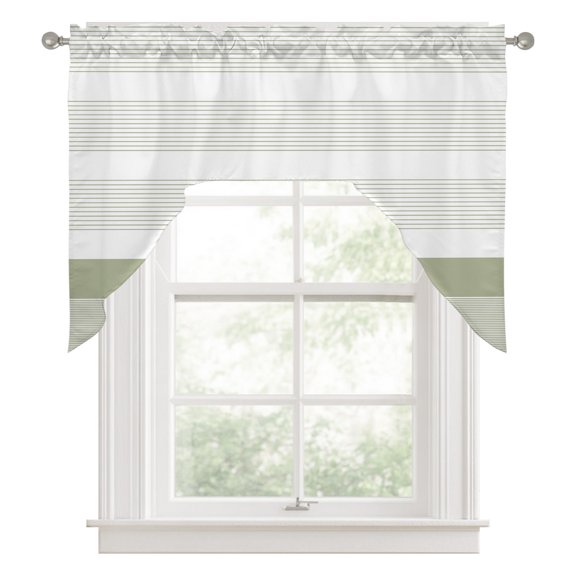 Abstract Stripe Swag Valance for Windows, Classic Sage Green Lines Art Swag Curtains Valances for Small Window Treatment Rod Pocket for Kitchen Bathroom 1 Panel 56x36in