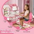 thumbnail image 5 of Fompes Kids Desk and Chair Set Height Adjustable Ergonomic Children Sturdy Table with Large Writing Board Bookshelf Drawer Study School Desk Interactive Workstation Art Writing Desk Furniture, 5 of 13